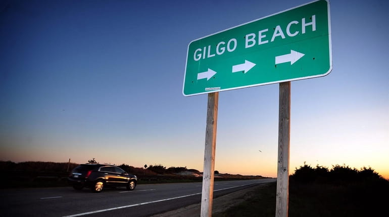 A Gilgo Beach sign along the westbound side of the...
