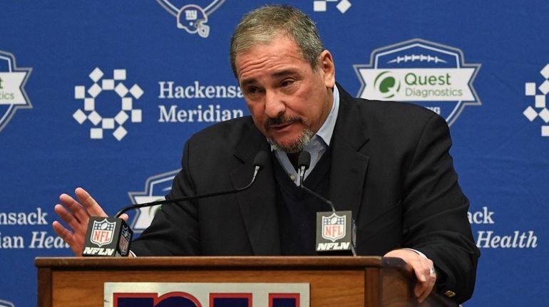 Giants general manager Dave Gettleman speaks to the media during...