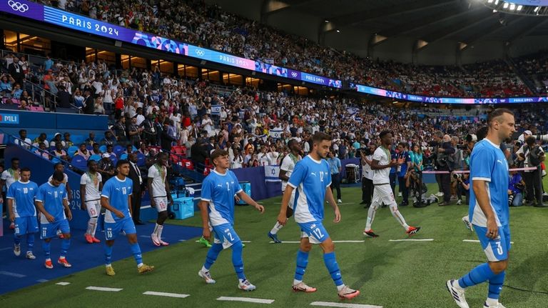 Israel walk on to the pitch ahead of the men's...