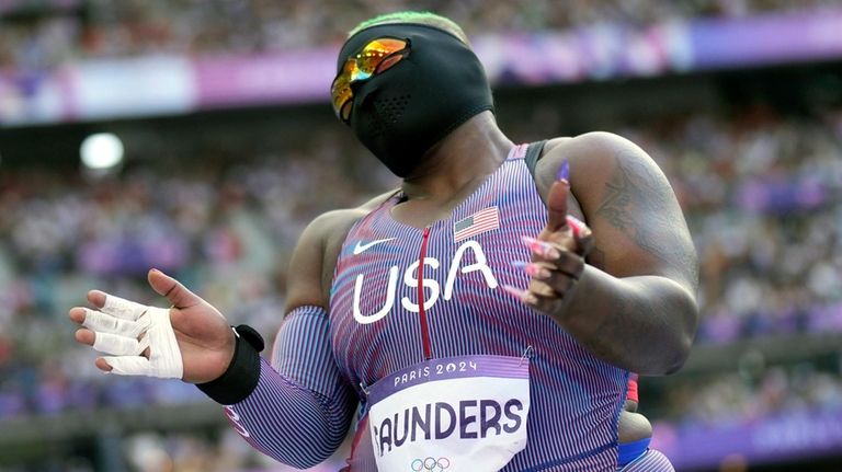 Raven Saunders, of the United States, competes during the women's...