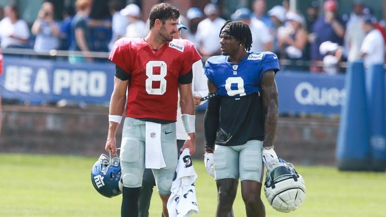 Giants quarterback Daniel Jones, left, and wide receiver Malik Nabers.