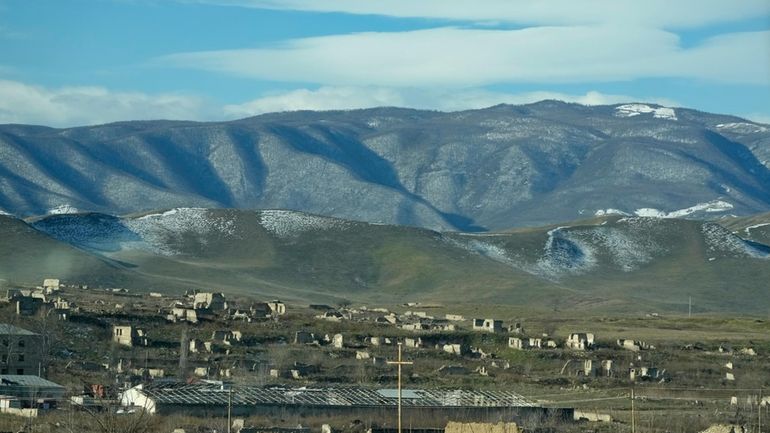 A view of ruins on the outskirts of Fuzuli at...