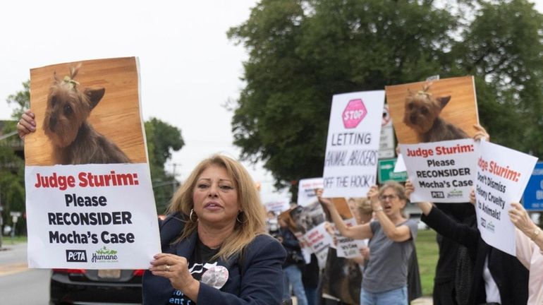 Animal welfare advocates rally in Mineola on Wednesday to demand...