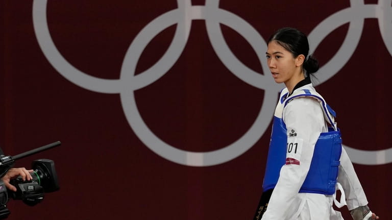 Thailand's Panipak Wongpattanakit looks during the women's 49kg taekwondo event...