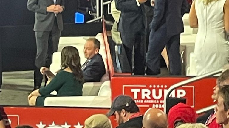 Former Rep. Lee Zeldin in the Trump family VIP box,...