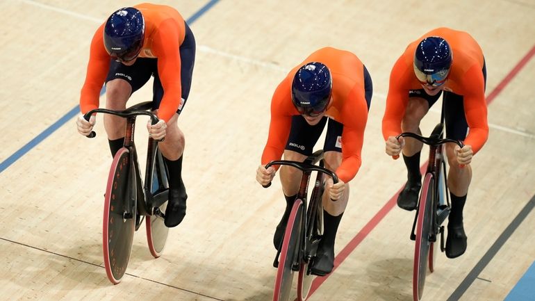 Netherlands' Roy van den Berg, Harrie Lavreysen and Jeffrey Hoogland...