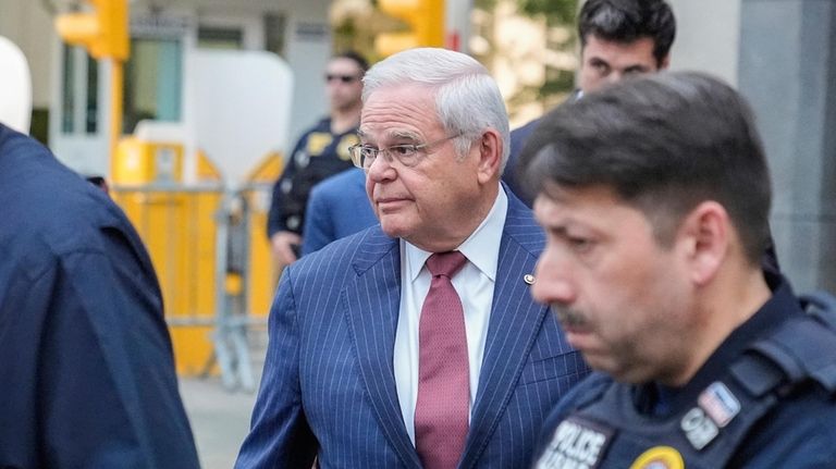 Sen. Bob Menendez, D-N.J., leaves federal court, Tuesday, July 16,...