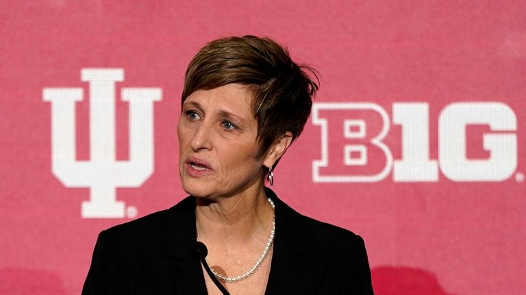 FILE - Indiana women's head coach Teri Moren speaks during...