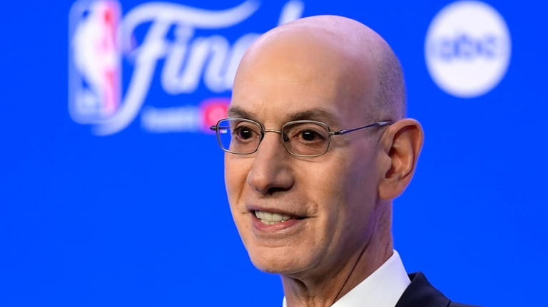 NBA Commissioner Adam Silver talks to reporters before Game 1...