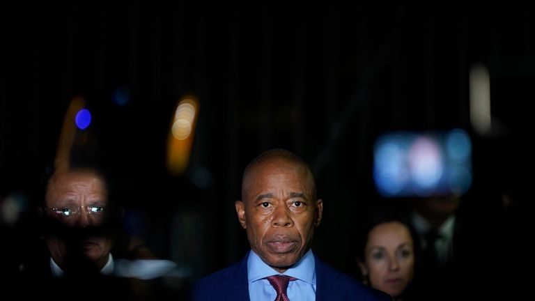 New York City Mayor Eric Adams talks to the press...