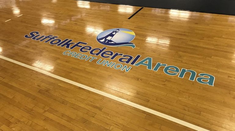 The basketball court at Suffolk County Community College announces the...