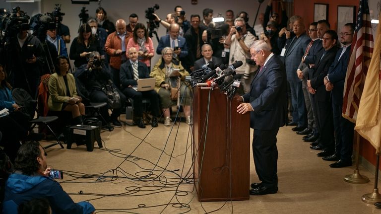 Sen. Bob Menendez speaks during a press conference on Monday,...