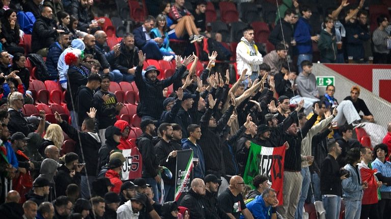 Italy's fans cheer their team during the UEFA Nations League...