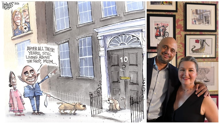 Left, Newsday cartoonist Matt Davies' cartoon of former British Chancellor...