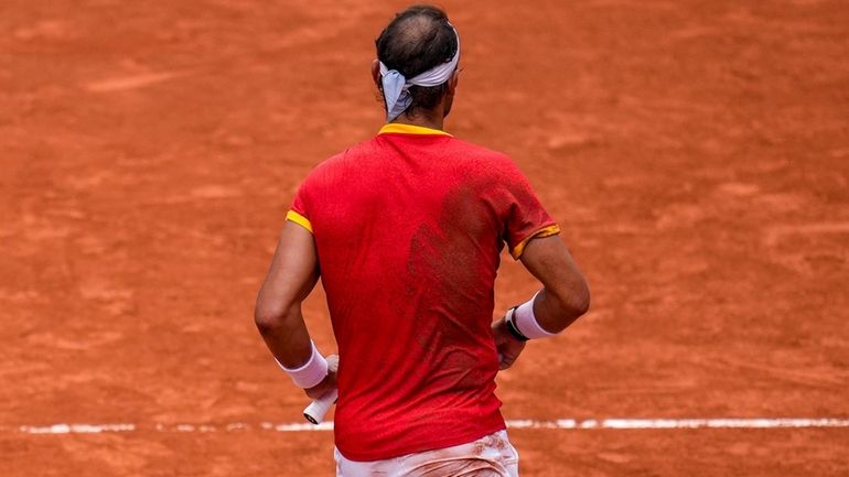 Rafael Nadal of Spain during his match with his teammate...