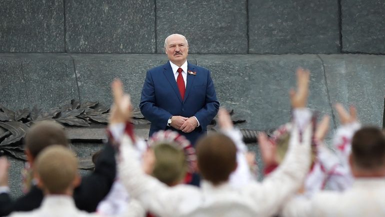 Belarus President Alexander Lukashenko speaks to schoolchildren at Independence Day...