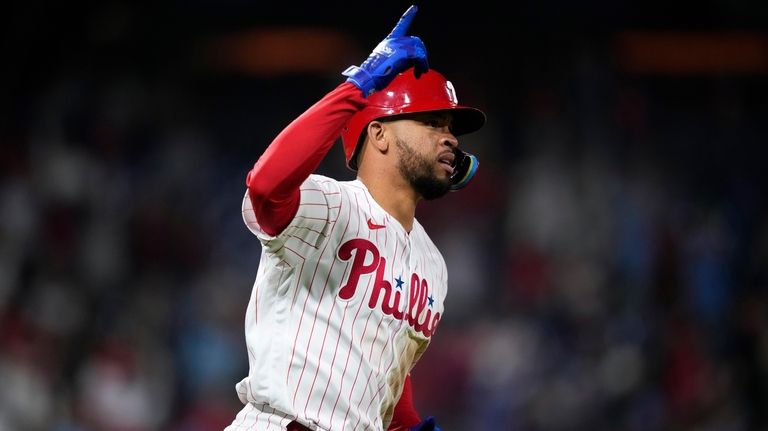 Philadelphia Phillies' Edmundo Sosa reacts during a baseball game