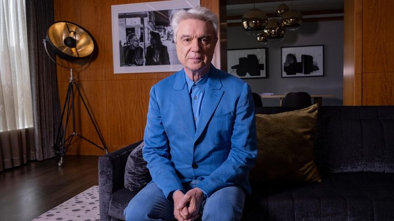 David Byrne of Talking Heads poses for a portrait to...