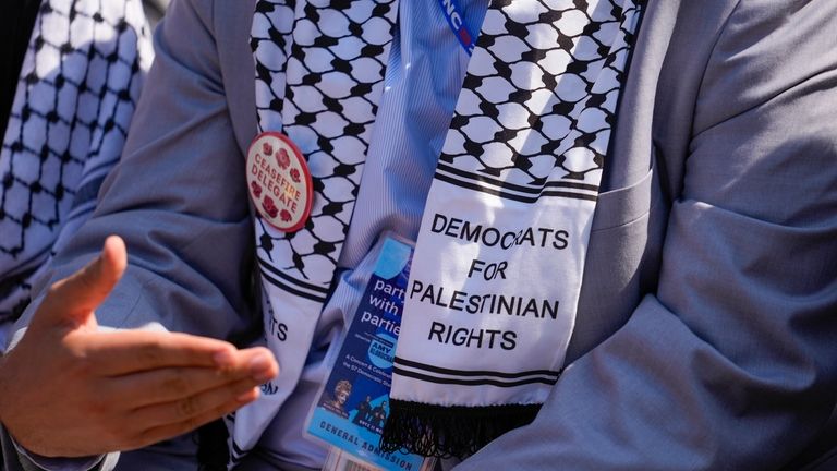 Abbas Alwieh, a Michigan uncommitted delegate, participates in a press...