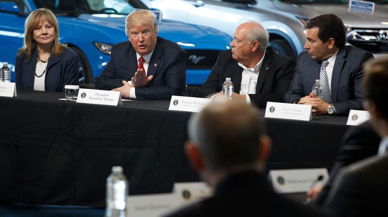 President Donald Trump speaks during a roundtable discussion at the...