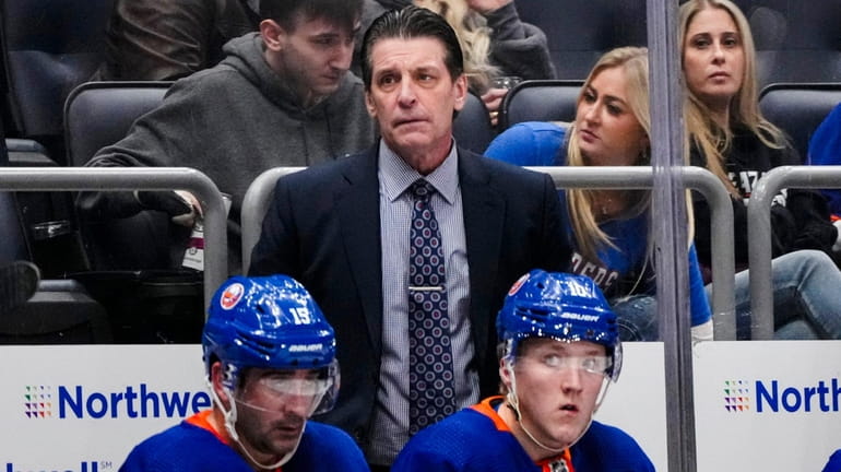 Islanders coach Lane Lambert watches during the third period of...