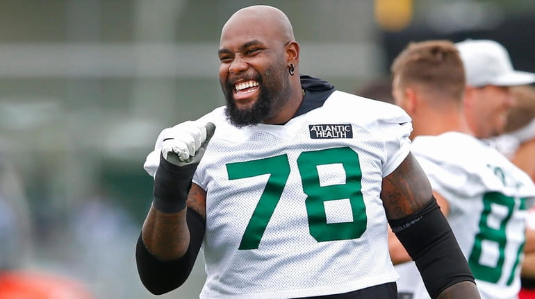 Jets offensive tackle Morgan Moses during training camp at Atlantic Health Jets...