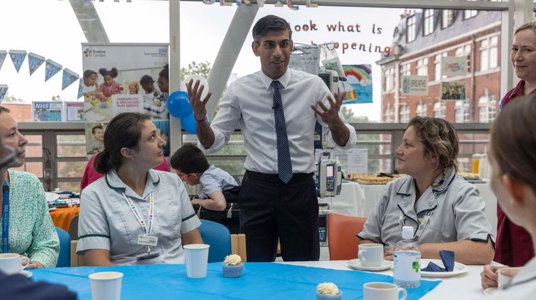 Prime Minister Rishi Sunak visits the Evelina Children's ward at...