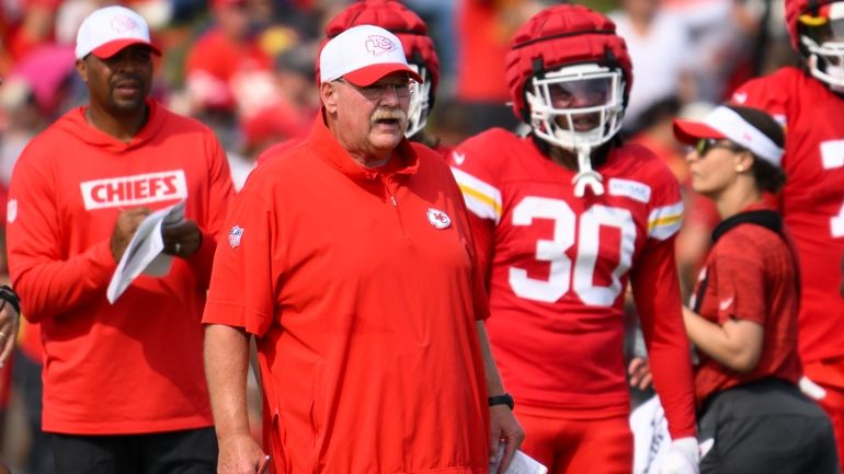 Kansas City Chiefs head coach Andy Reid watches during NFL...