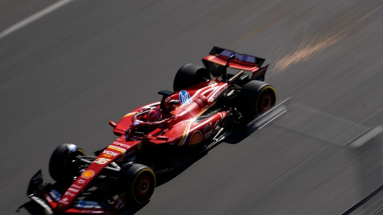 Ferrari driver Charles Leclerc of Monaco in action during a...