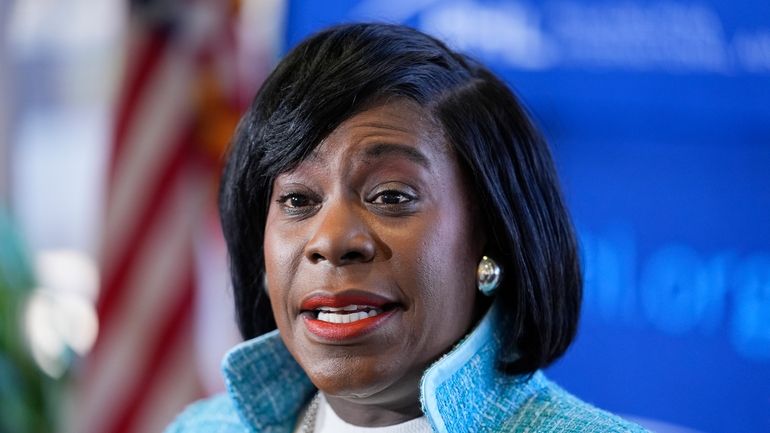 Philadelphia Mayor Cherelle Parker speaks at at Philadelphia International Airport,...