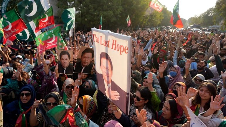 Supporters of imprisoned Pakistan's former Prime Minister Imran Khan's party...