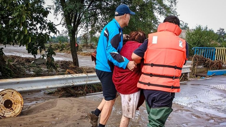 In this photo released by the Romanian Emergency Services Galati...