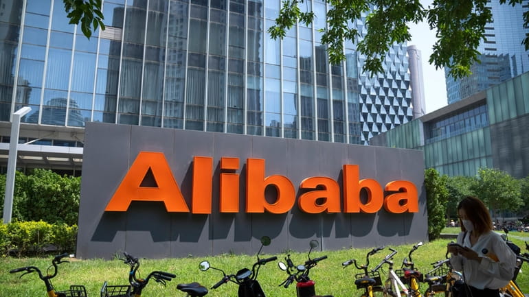 The logo of Chinese technology firm Alibaba is seen at...