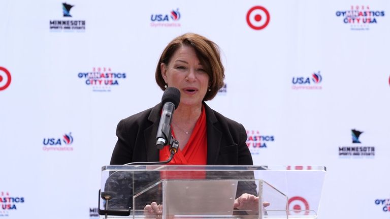 U.S. Senator Amy Klobuchar speaks at a press conference ahead...