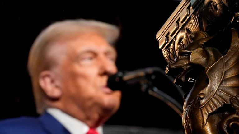 Republican presidential nominee former President Donald Trump speaks during a...