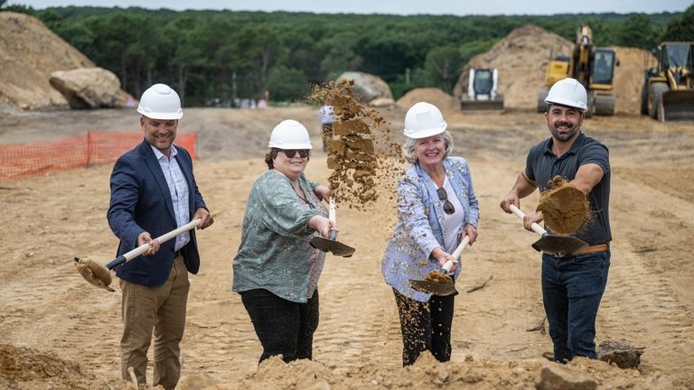 East Hampton Town Council members David Lys, left, Cate Rogers and Sylvia...