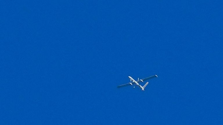 An Israeli reconnaissance drone flies over Lebanon as seen from...