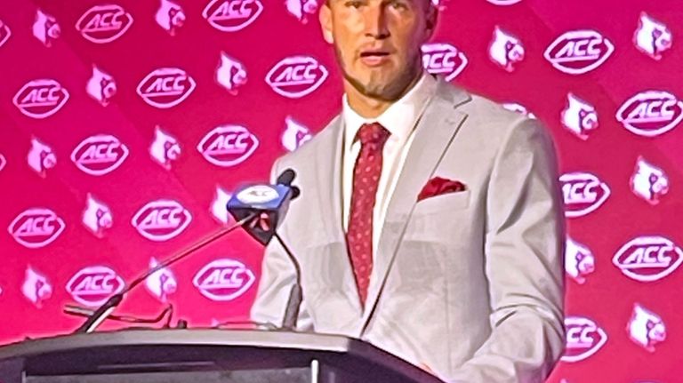 Louisville quarterback Tyler Shoug speaks during the Atlantic Coast Conference...