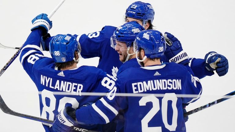 Toronto Maple Leafs' William Nylander (88) celebrates after his goal...