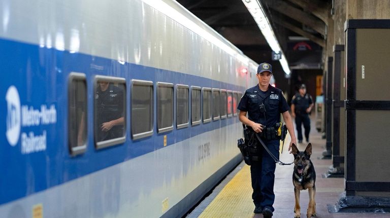 MTA Police Officer Alison Schmitt and her German shepherd, Mac,...