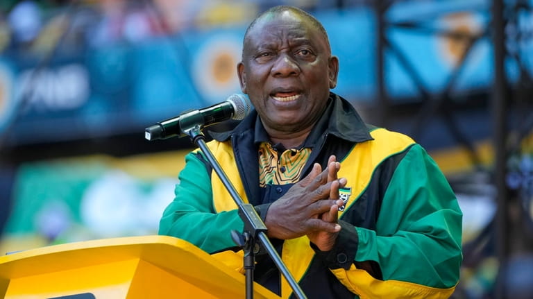 South African President Cyril Ramaphosa adresses African National Congress supporters...