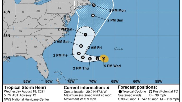 Forecasters are monitoring the potential impact of Tropical Storm Henri's...