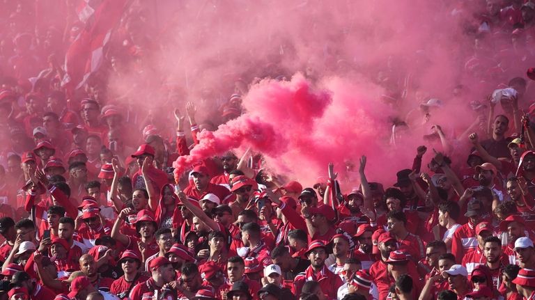 Wydad's fans cheer ahead the CAF Champions League final soccer...