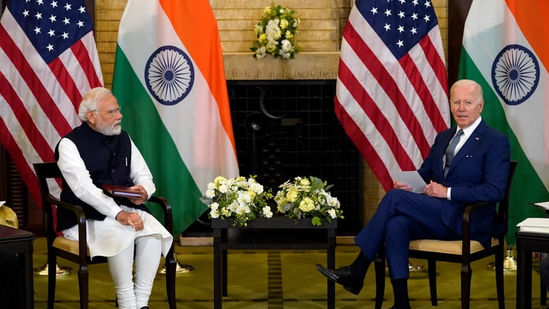 President Joe Biden, right, meets with Indian Prime Minister Narendra...