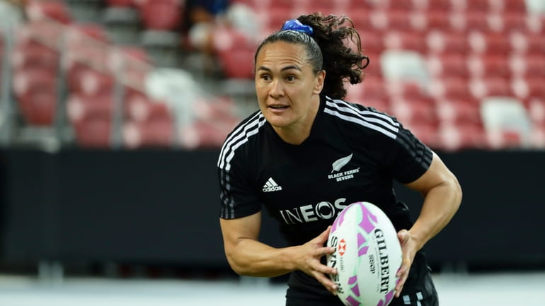 Portia Woodman-Wickliffe of New Zealand in action during HSBC rugby...