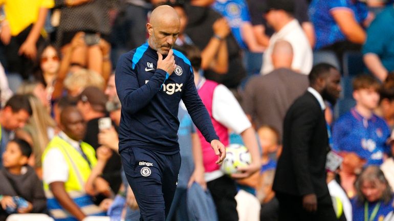 Chelsea's head coach Enzo Maresca leaves the field at the...