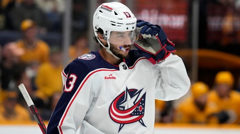 Columbus Blue Jackets' Johnny Gaudreau (13) plays against the Nashville...