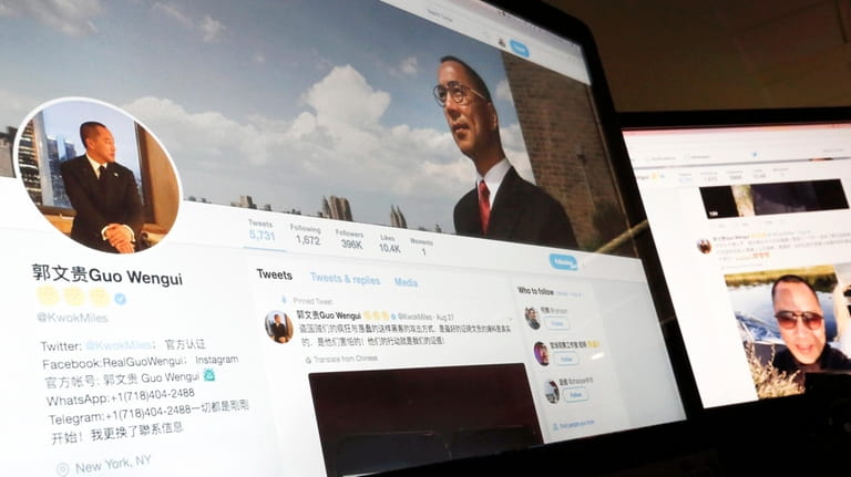 A Twitter page of Chinese exiled businessman Guo Wengui is...