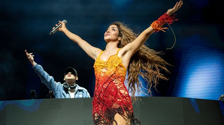 Shakira performs with Bizarrap during the first weekend of the...