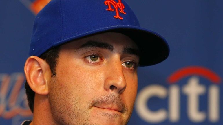 Matt Harvey talks to the media about his diagnosis of...